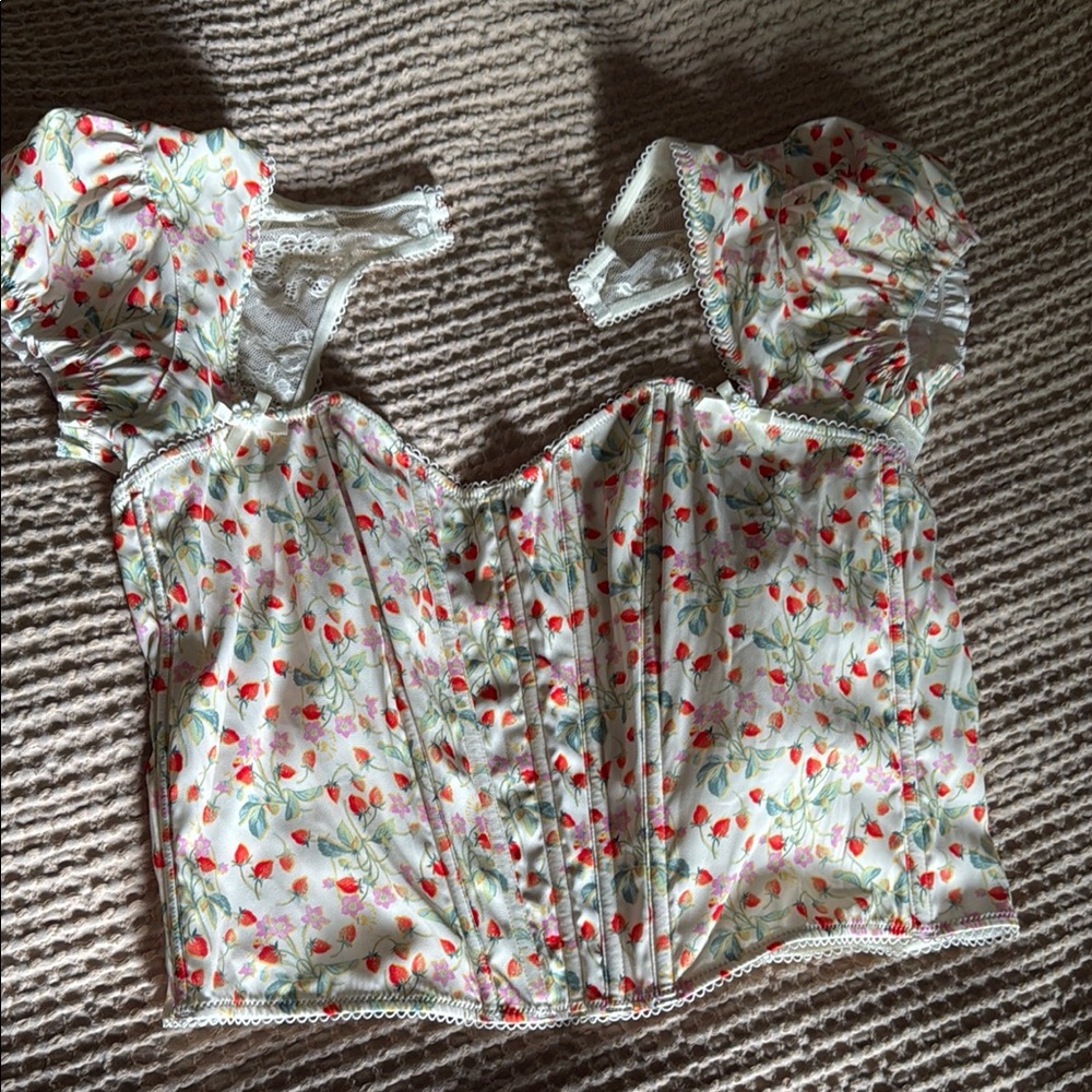 Floral Puff Sleeve Corset Top